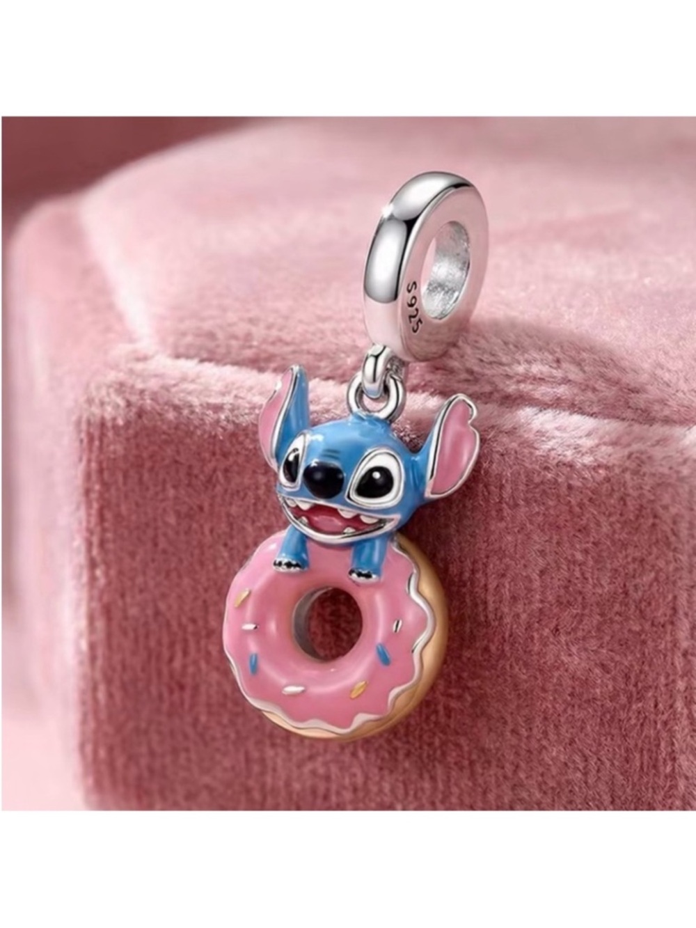Pandora Blue Lilo and Stitch Donut Charm with Pink Frosting